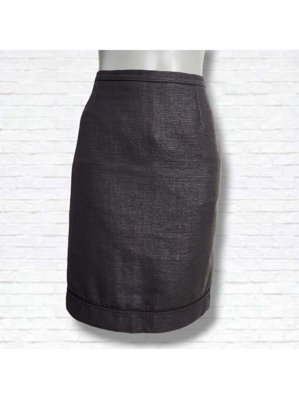 MaxMara Shiny Black Tweed Material Midi Pencil Skirt Size 10 US